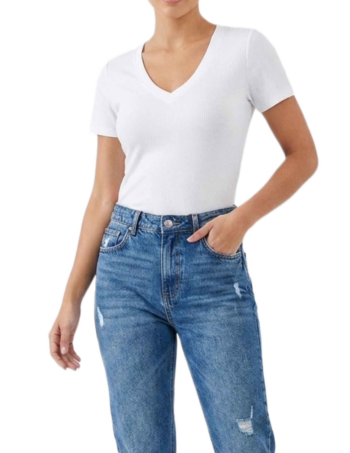 Blusa blanca de rayas con cuello en V
