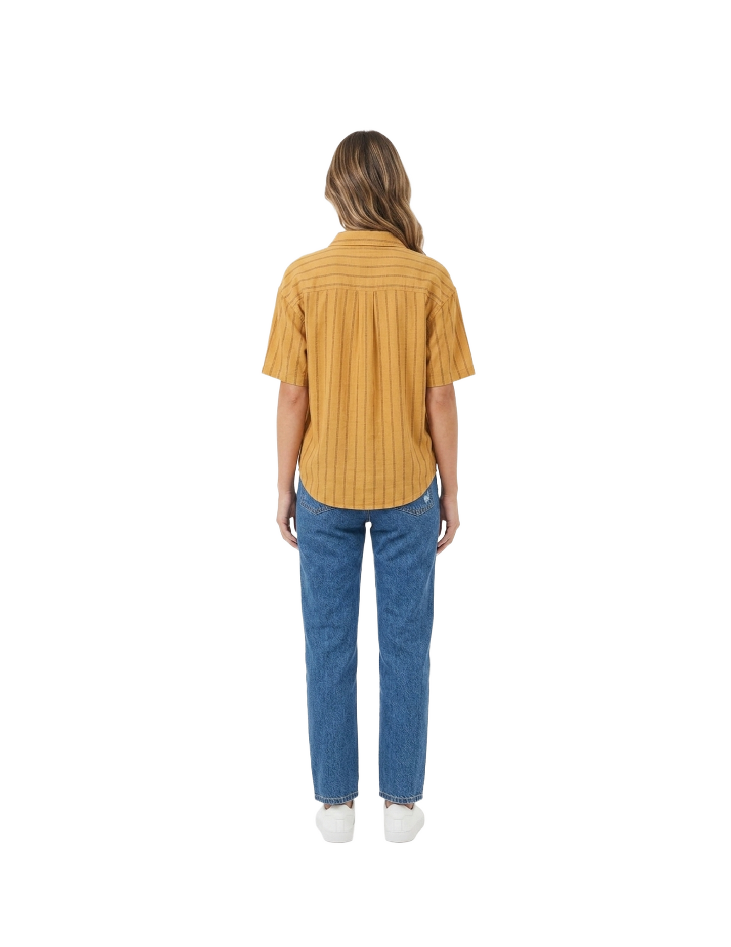 Blusa color mostaza abotonada de rayas