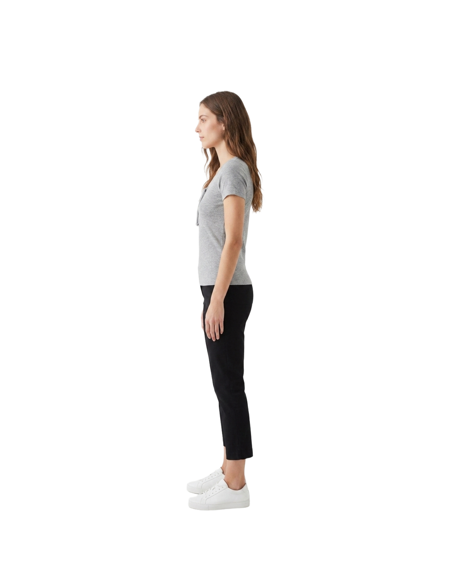 Blusa gris acanalada con amarre en pecho