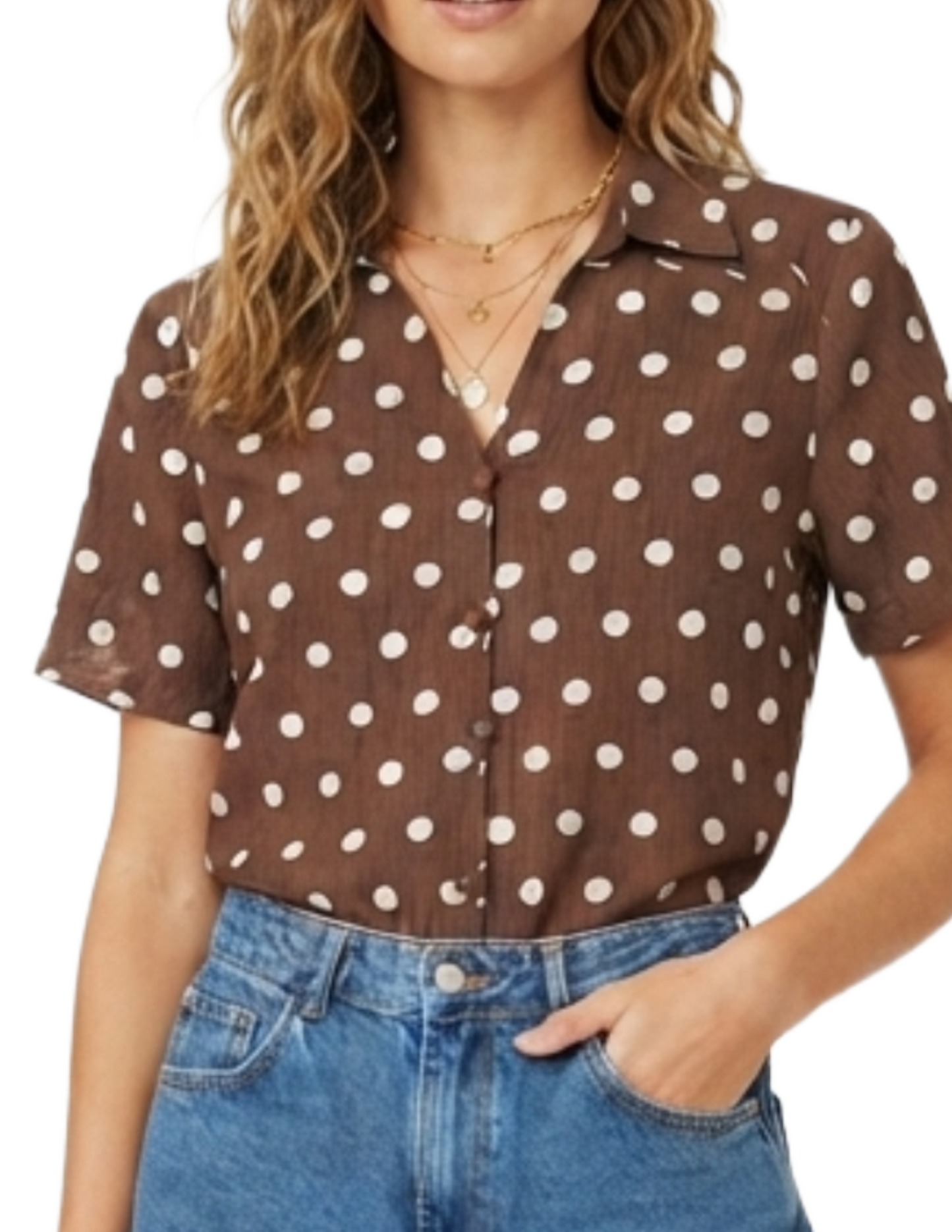 Blusa cafe con puntos abotonada