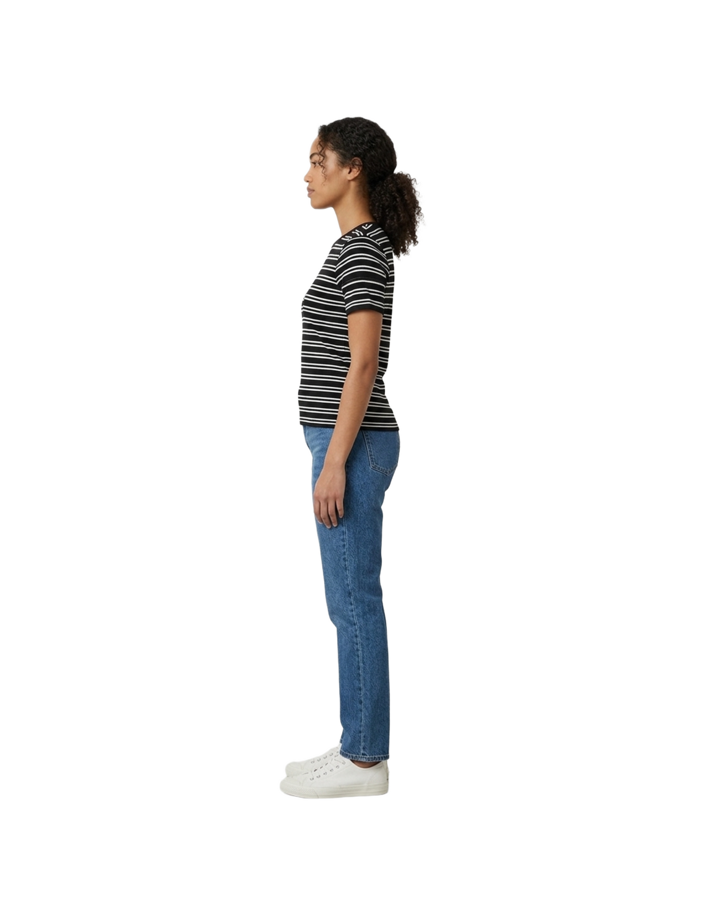 Blusa negra acanalada de rayas blancas