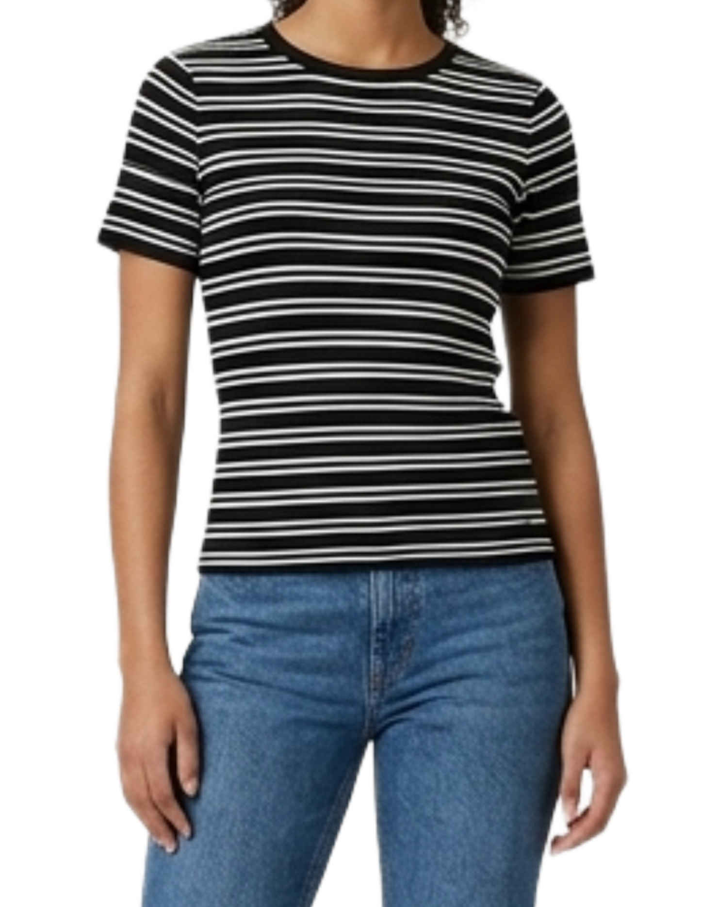 Blusa negra acanalada de rayas blancas