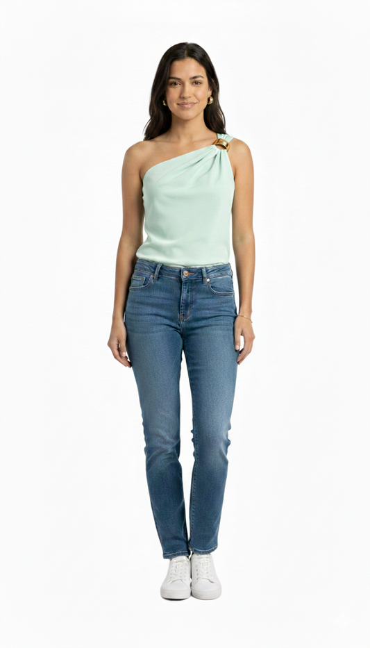 Blusa acqua de una manga con detalle metálico