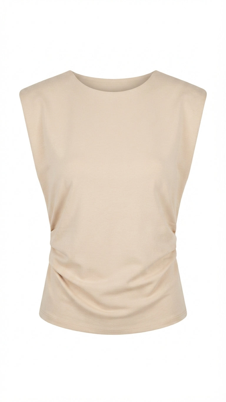 Blusa beige con plisado lateral
