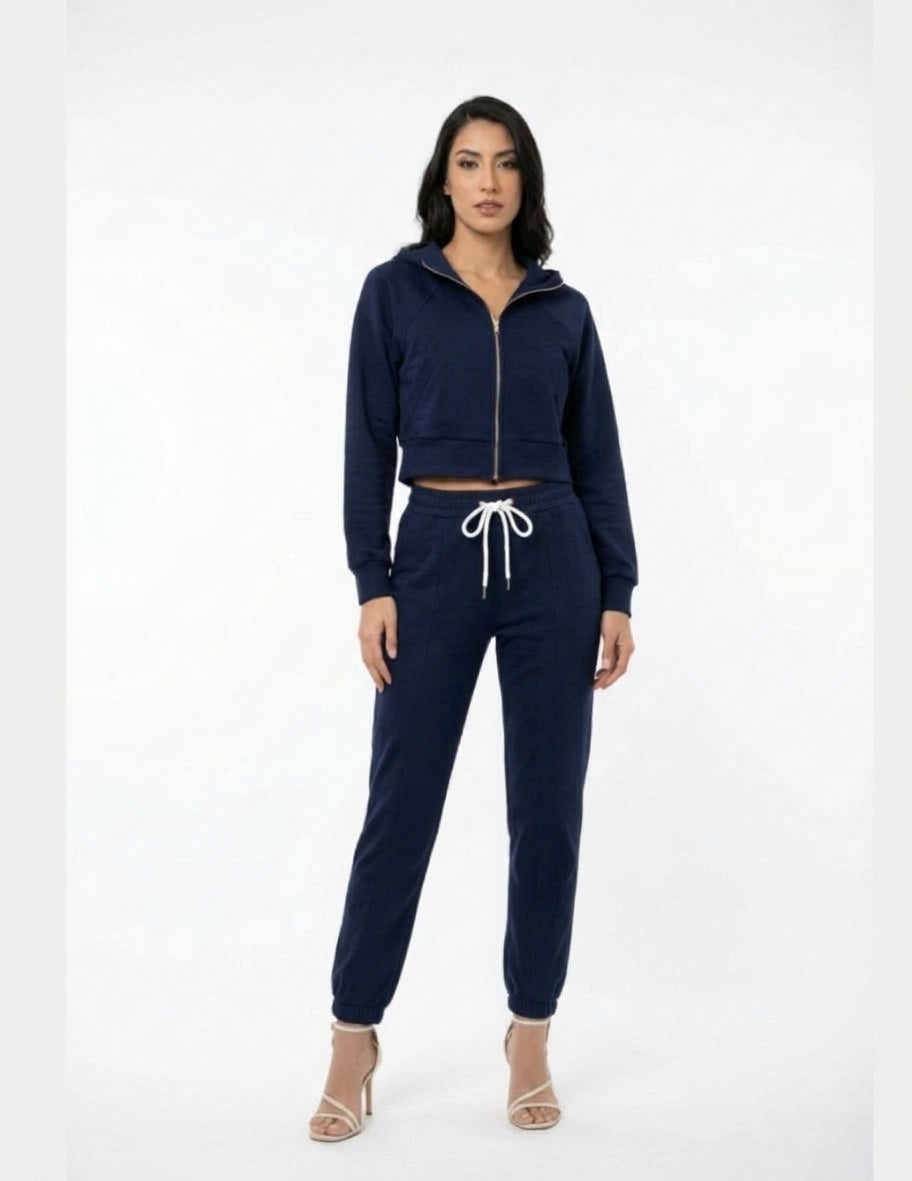 Conjunto azul deportivo calientito de gamuza de chamarra y pantalonera