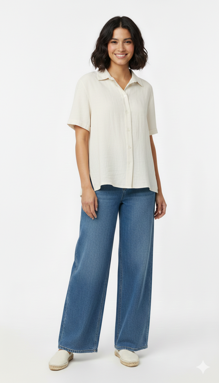 Camisa abotonada amplia de lino