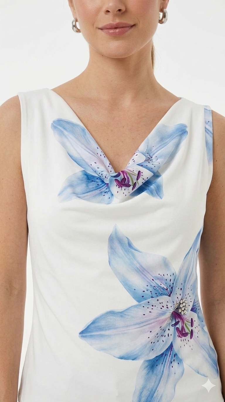 Blusa blanca con detalles de flor
