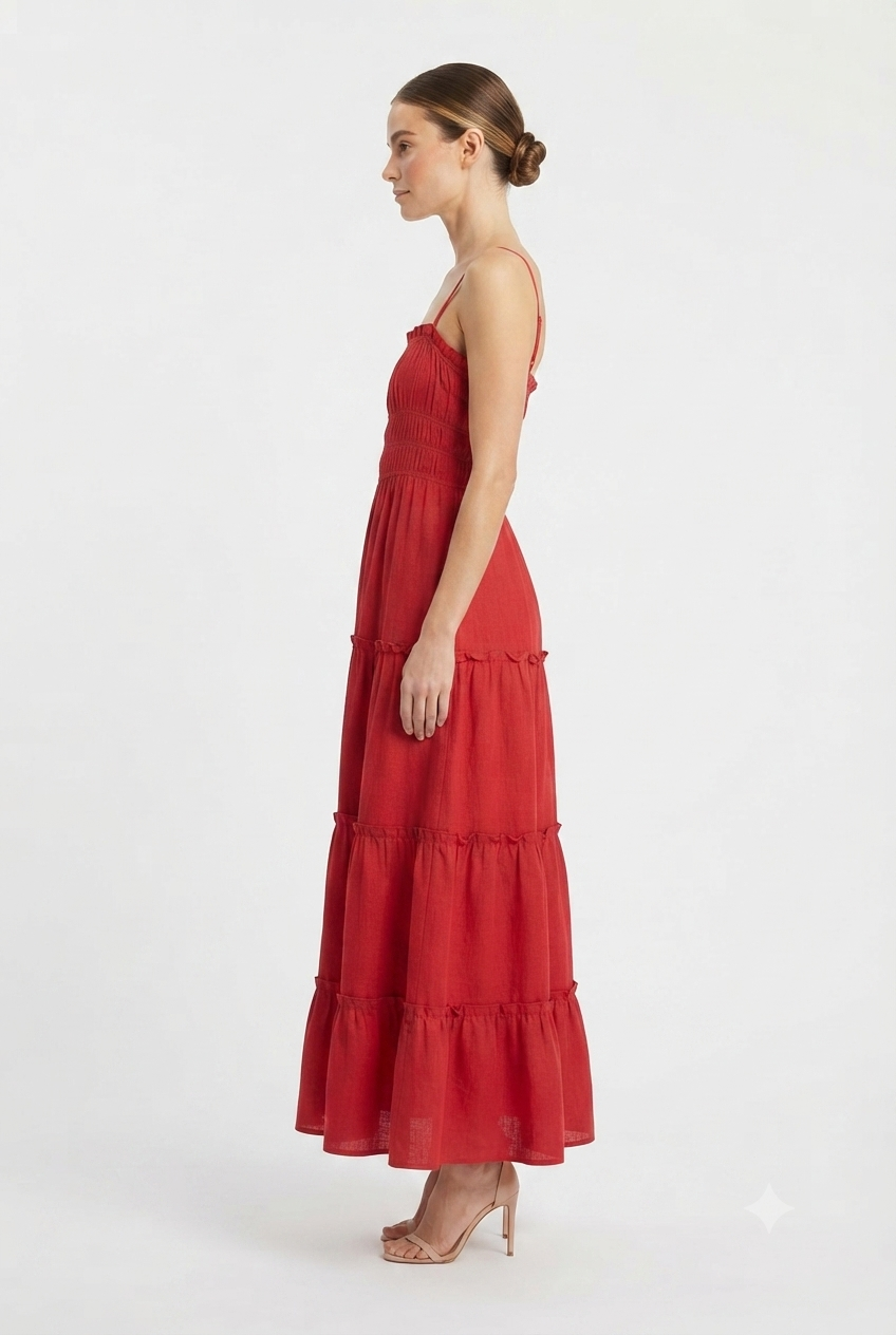 Vestido rojo largo de tirantes