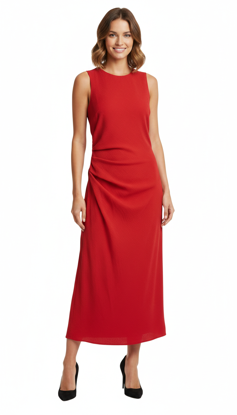 Vestido rojo con plisado lateral