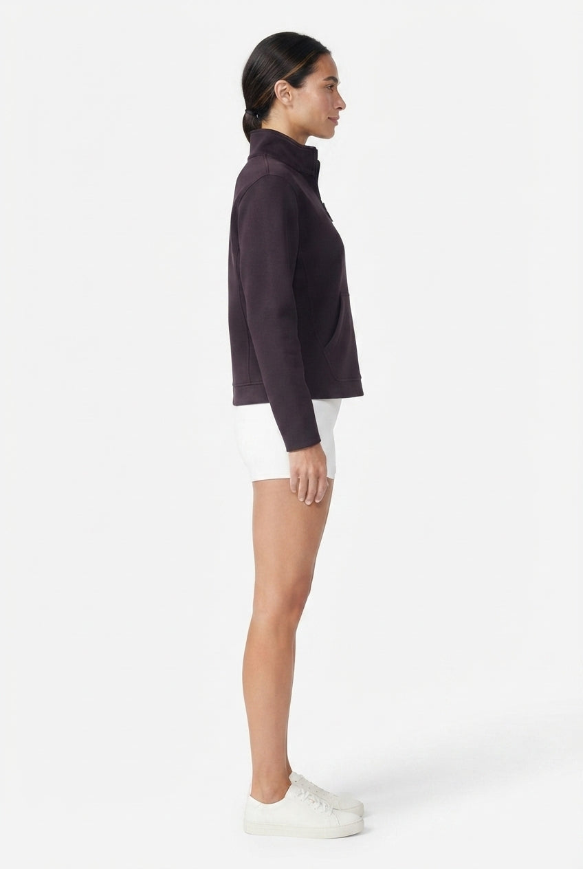 Sudadera morada de medio zipper con ajuste en cintura