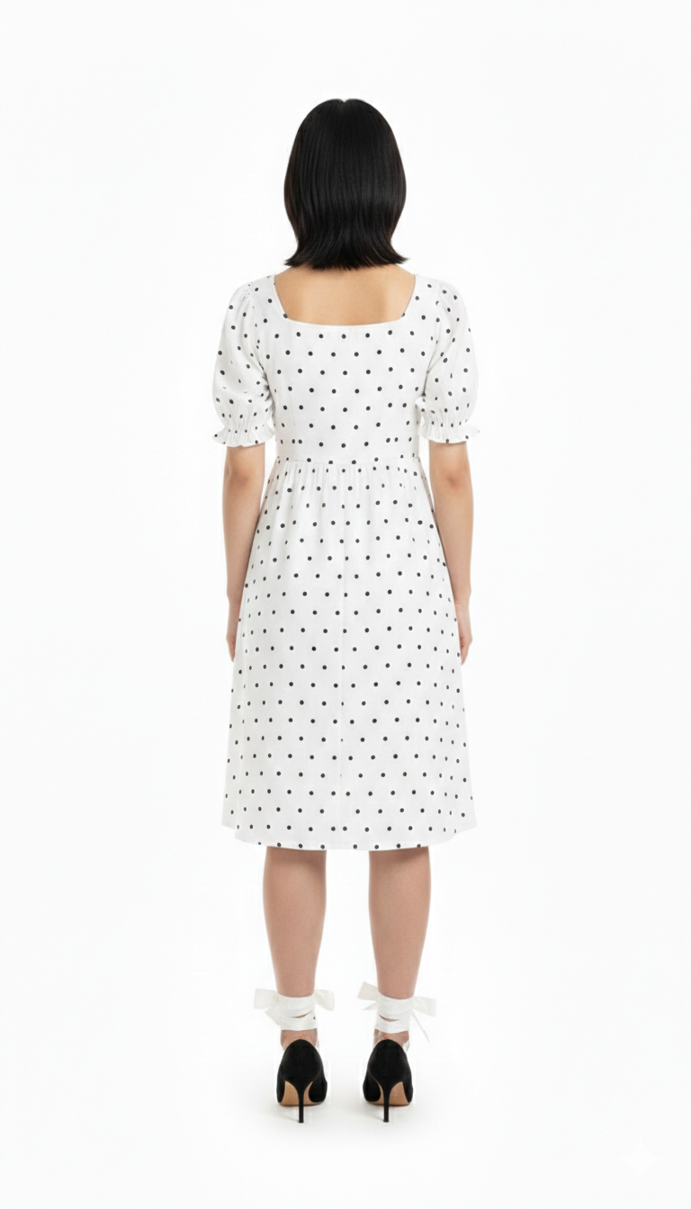 Vestido blanco con puntos decorativos