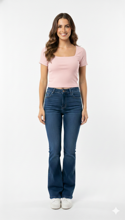 Blusa rosa acanalada con plisado lateral