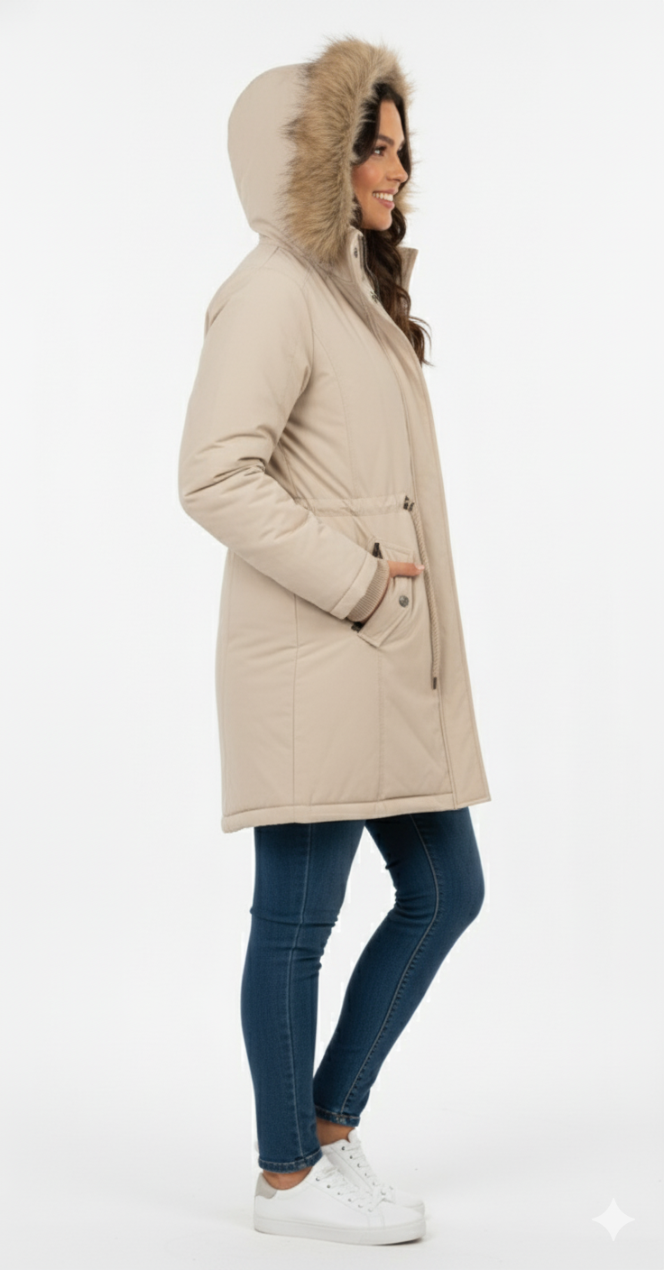 Chamarra beige tipo cazadora con peluche interno