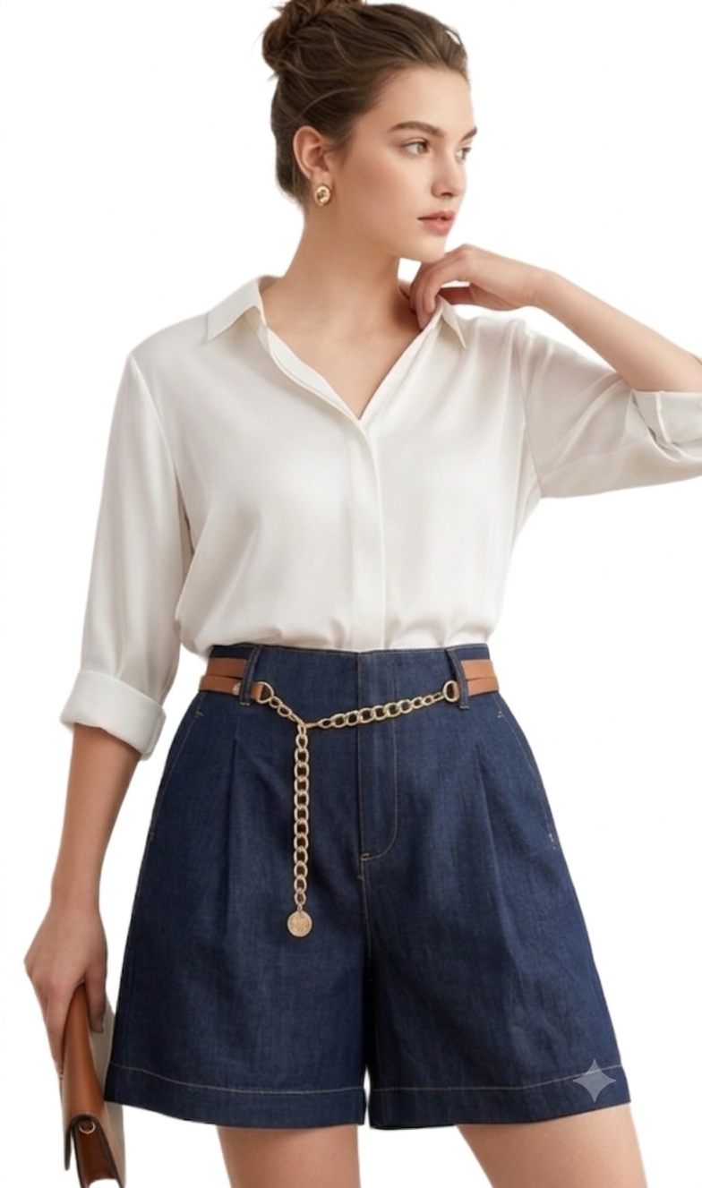 Short de mezclilla con cinturón estilo campirano
