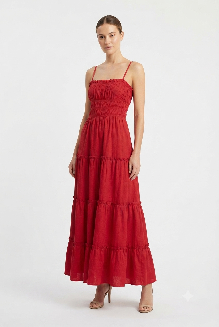 Vestido rojo largo de tirantes