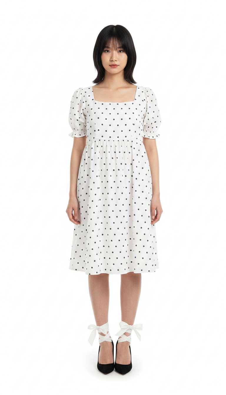 Vestido blanco con puntos decorativos