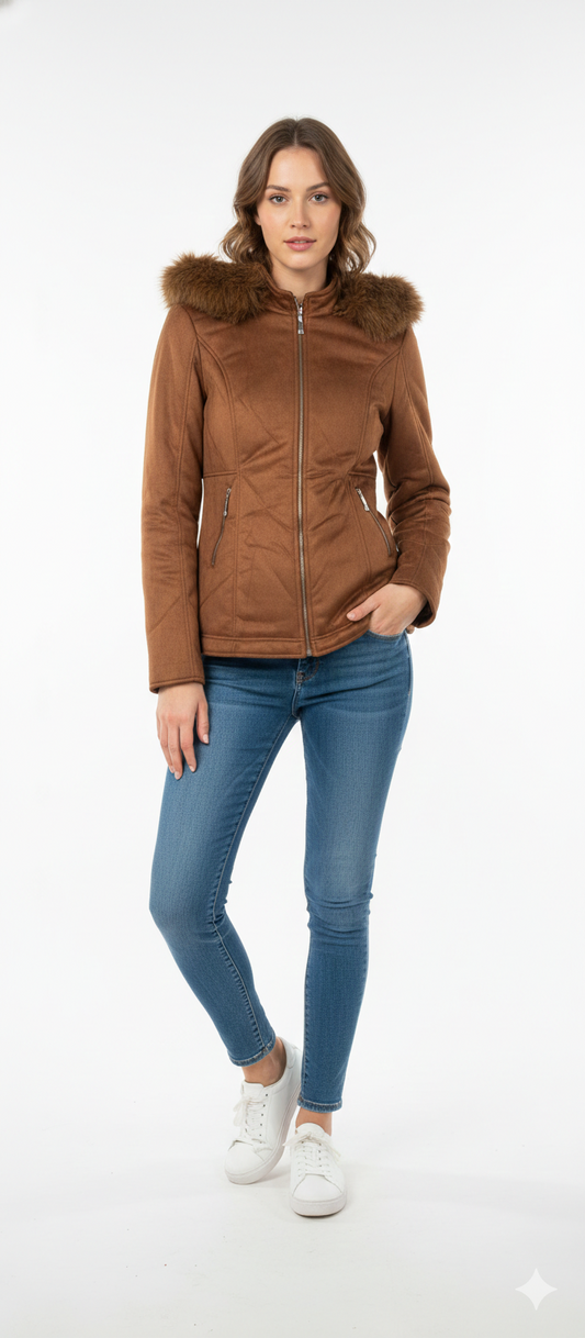 Chamarra de terciopelo cafe con capucha