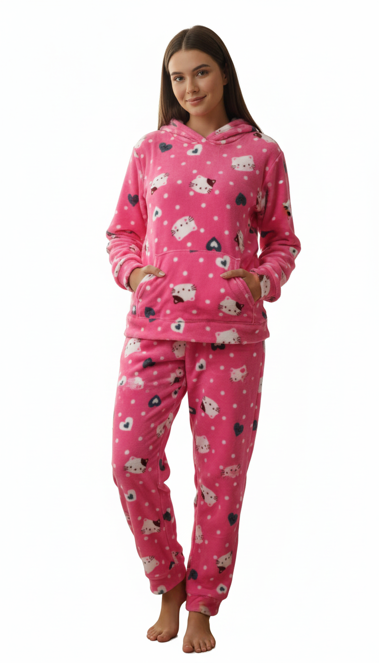 Conjunto rosa con gatitos de dos piezas de sudadera y pantalonera