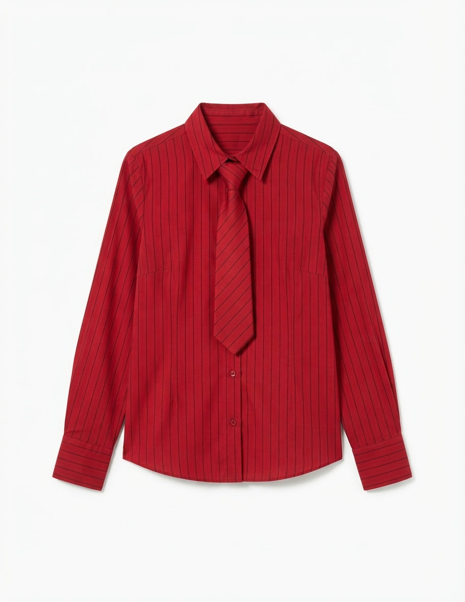 Blusa roja de rayas con corbata