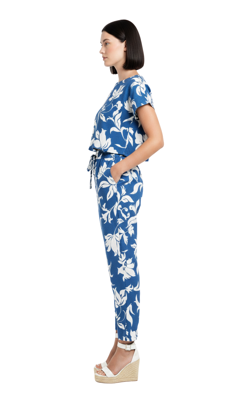 Conjunto de dos piezas de blusa y pantalón estampado primaveral
