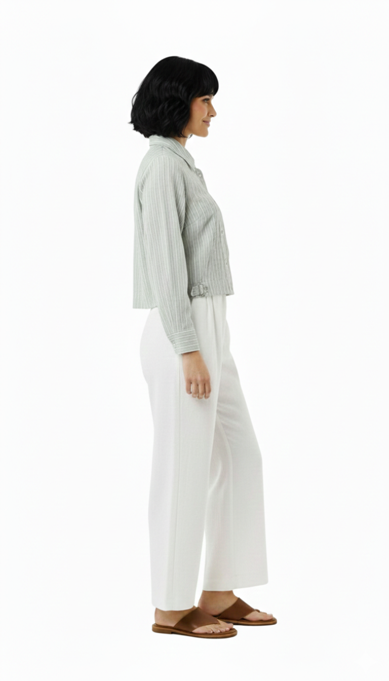 Blusa verde abotonada de rayas