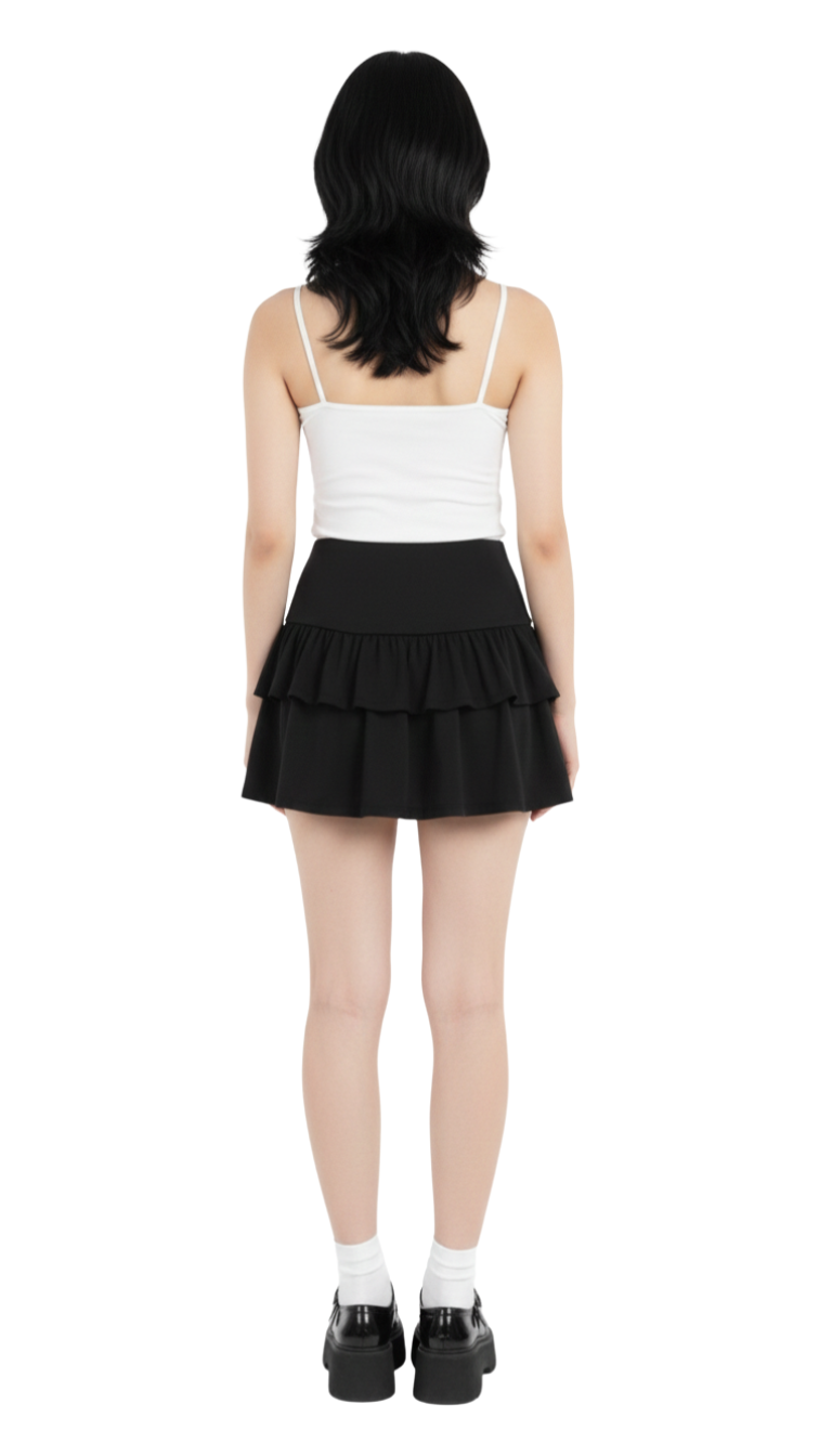 Mini falda negra con olanes