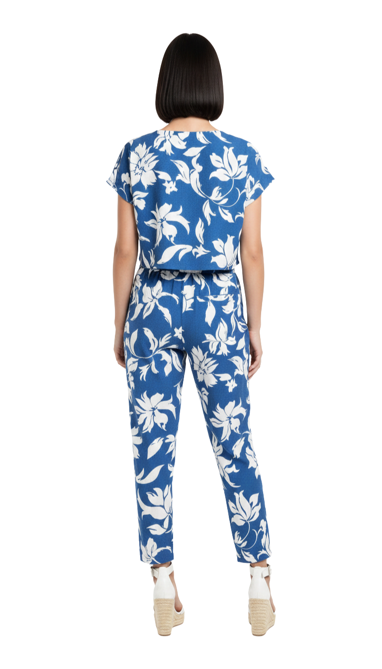 Conjunto de dos piezas de blusa y pantalón estampado primaveral