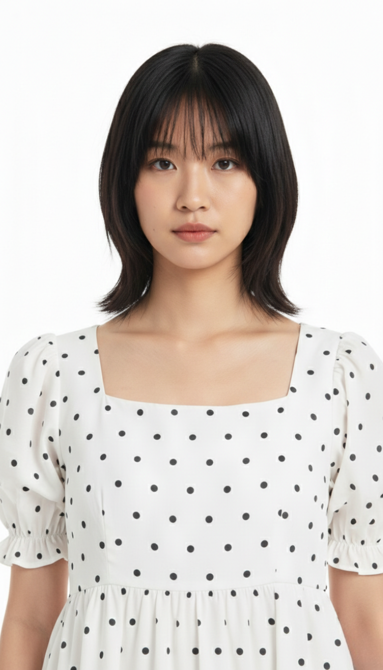 Vestido blanco con puntos decorativos