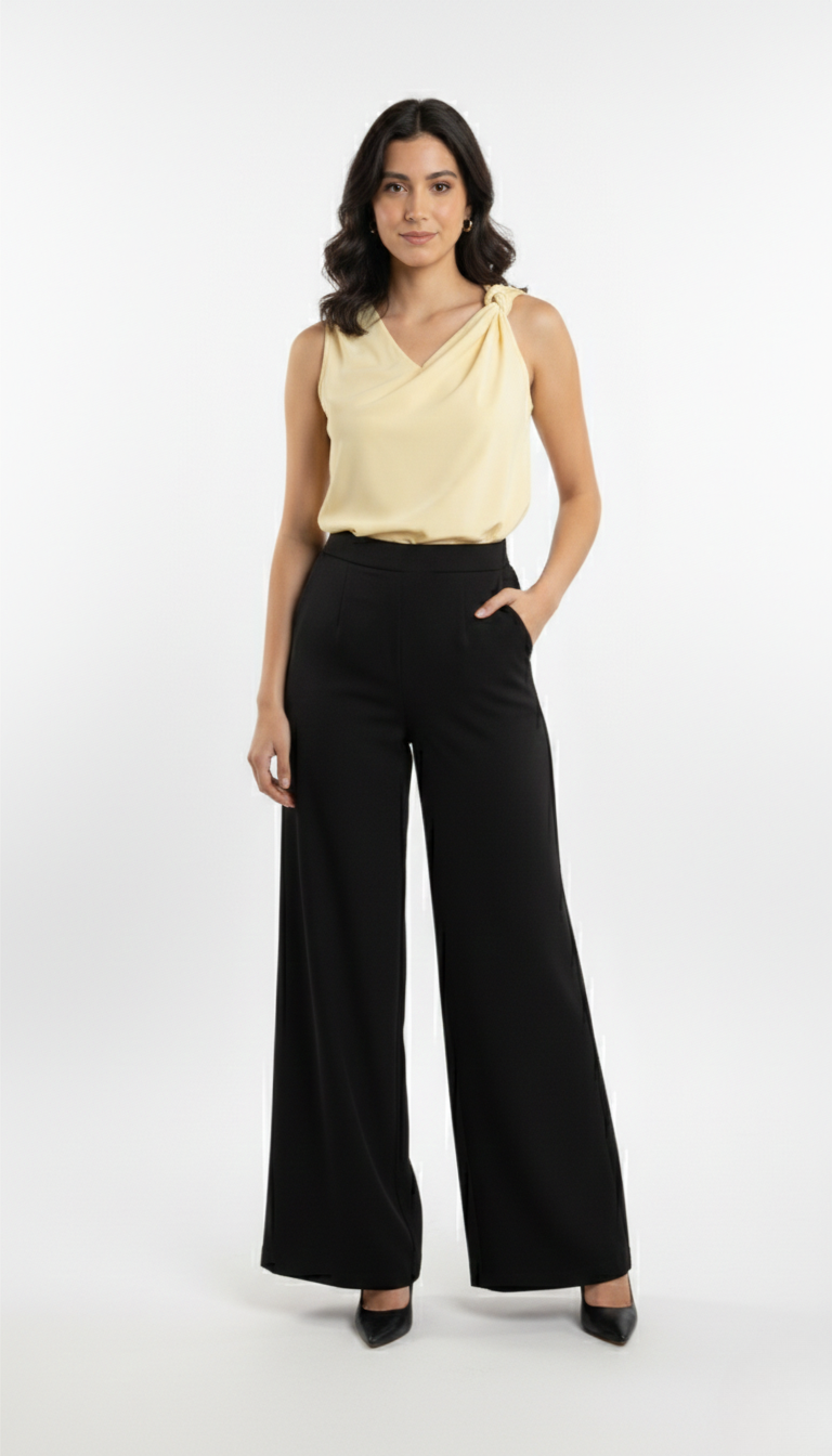 Blusa amarilla con detalle en hombro de nudo