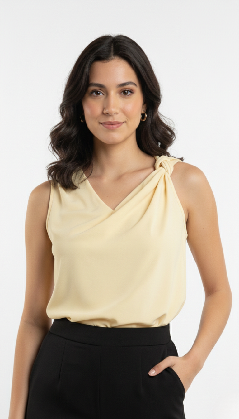 Blusa amarilla con detalle en hombro de nudo