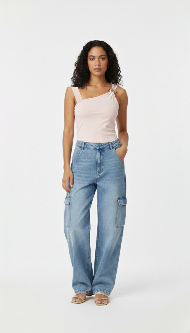 Blusa de tirantes rosa con espalda descubierta y detalle al hombro