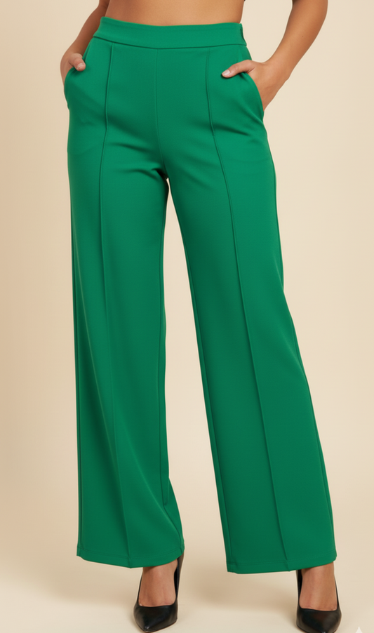 Pantalón verde corte de vestir amplio