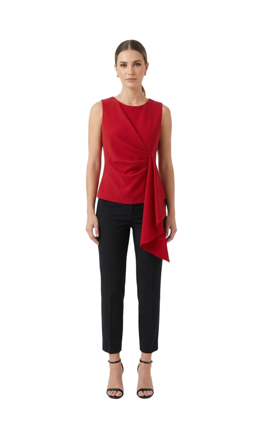 Blusa roja con plisado y escarola lateral