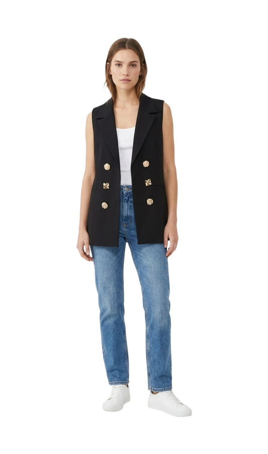 Chaleco de vestir con botones de metal decorativos