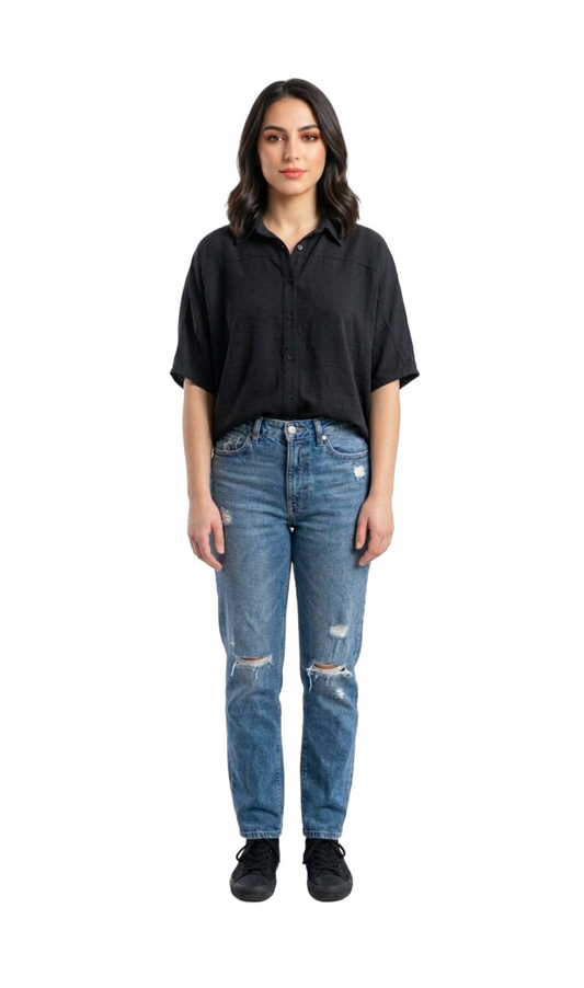 Blusa oversize manga corta abotonada