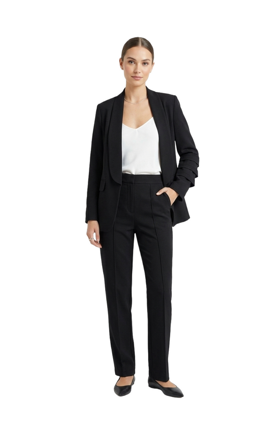 Conjunto negro de dos piezas de Saco con plisado en manga y pantalón