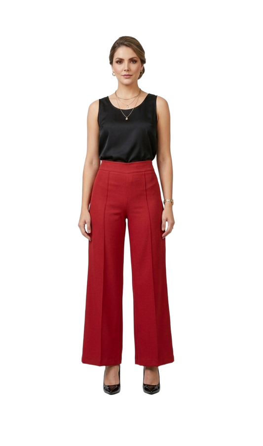 Pantalón rojo seccionado con elástico en cintura