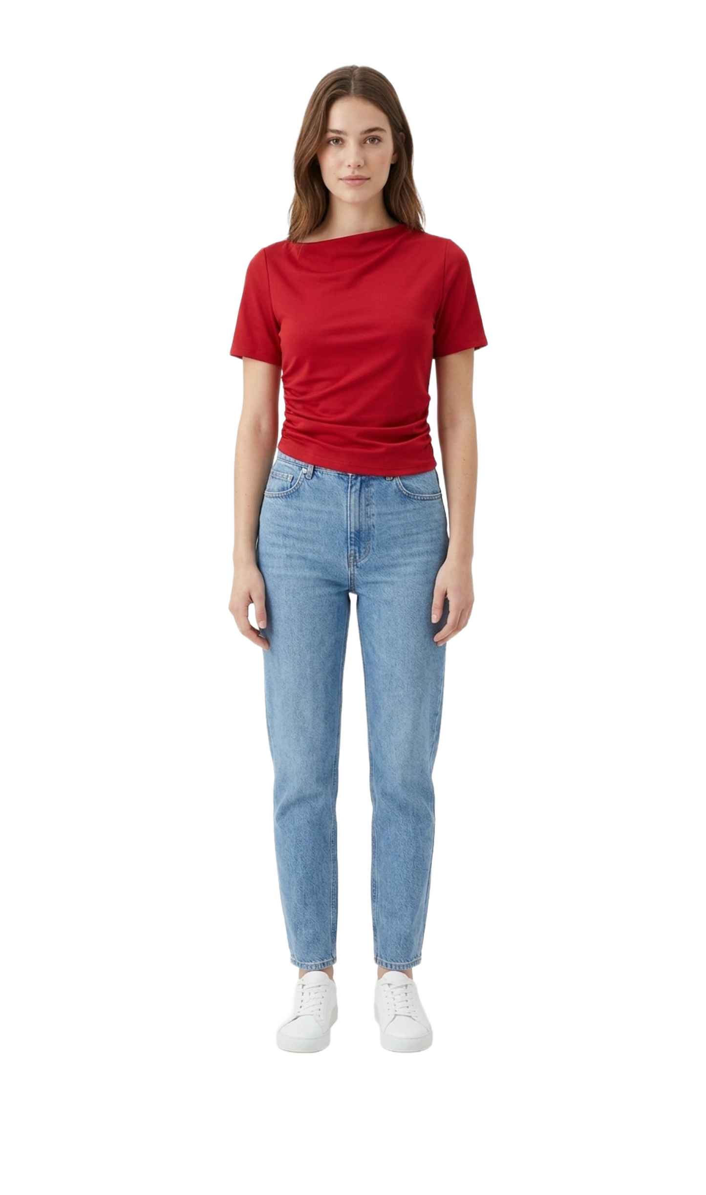 Blusa roja manga corta con plisados laterales