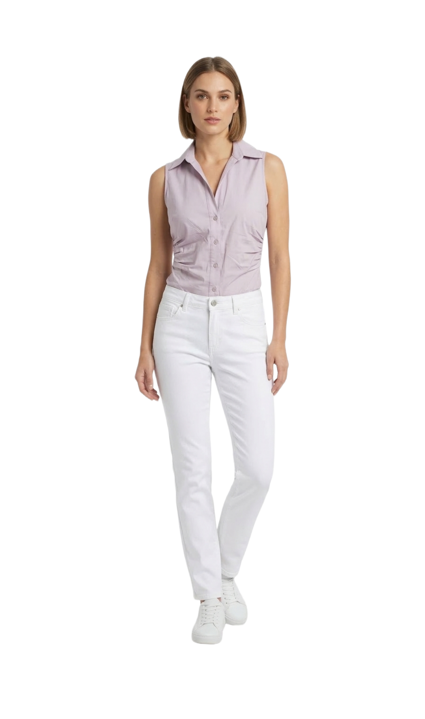 Blusa rosa con detalles de plisado tipo camisera sin mangas