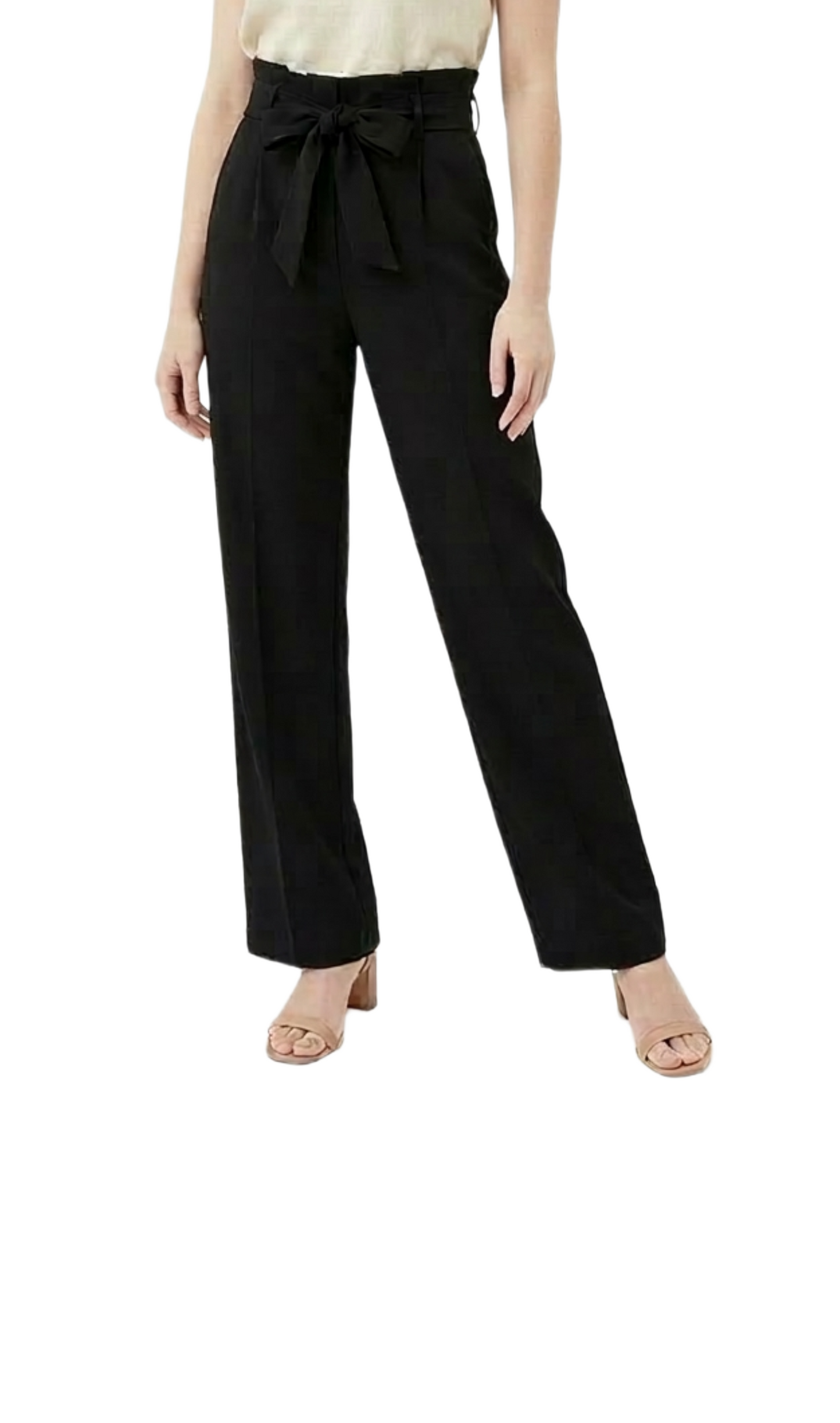 Pantalón negro de vestir con cinturón de tela