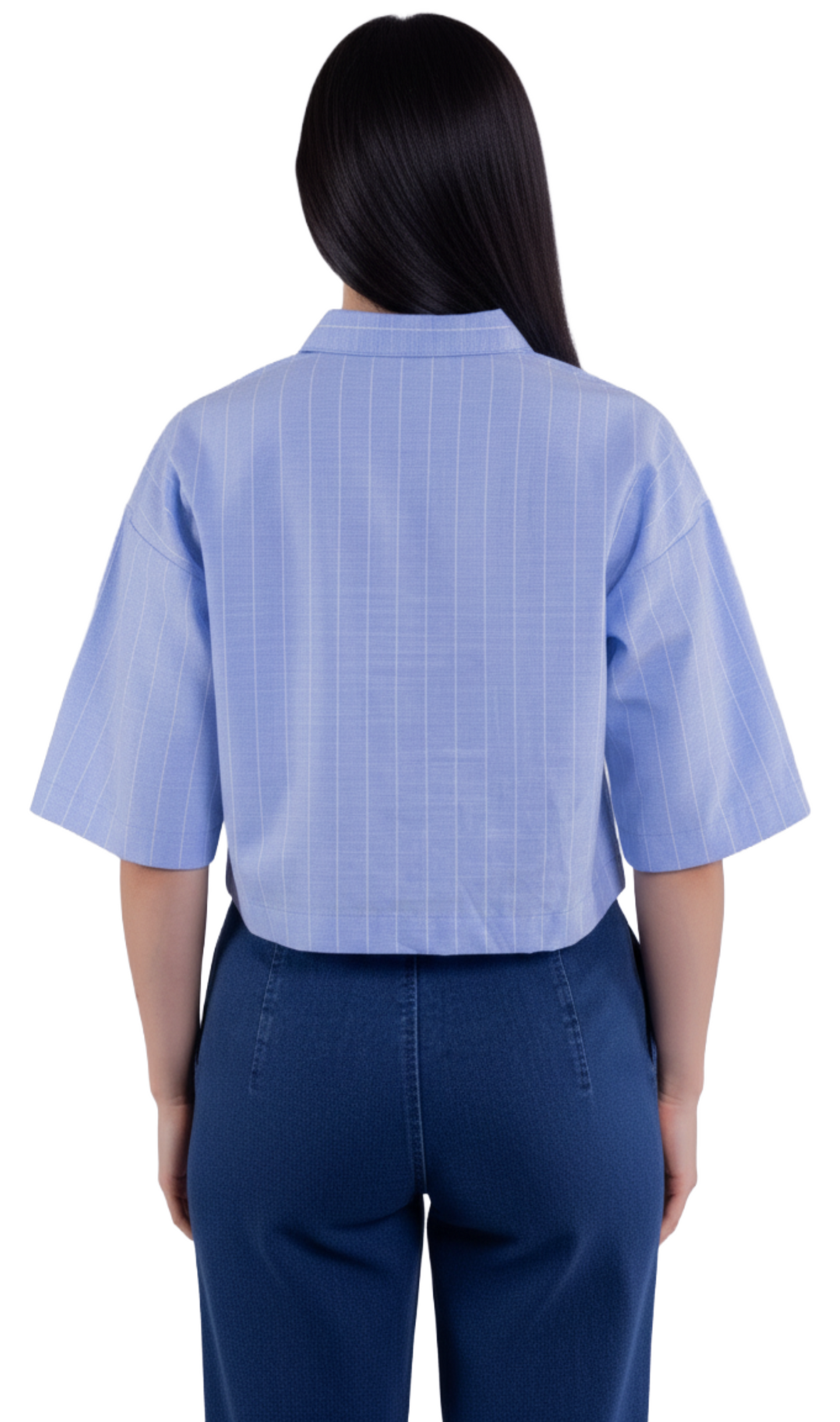 Crop top abotonado de rayas manga tres cuartos