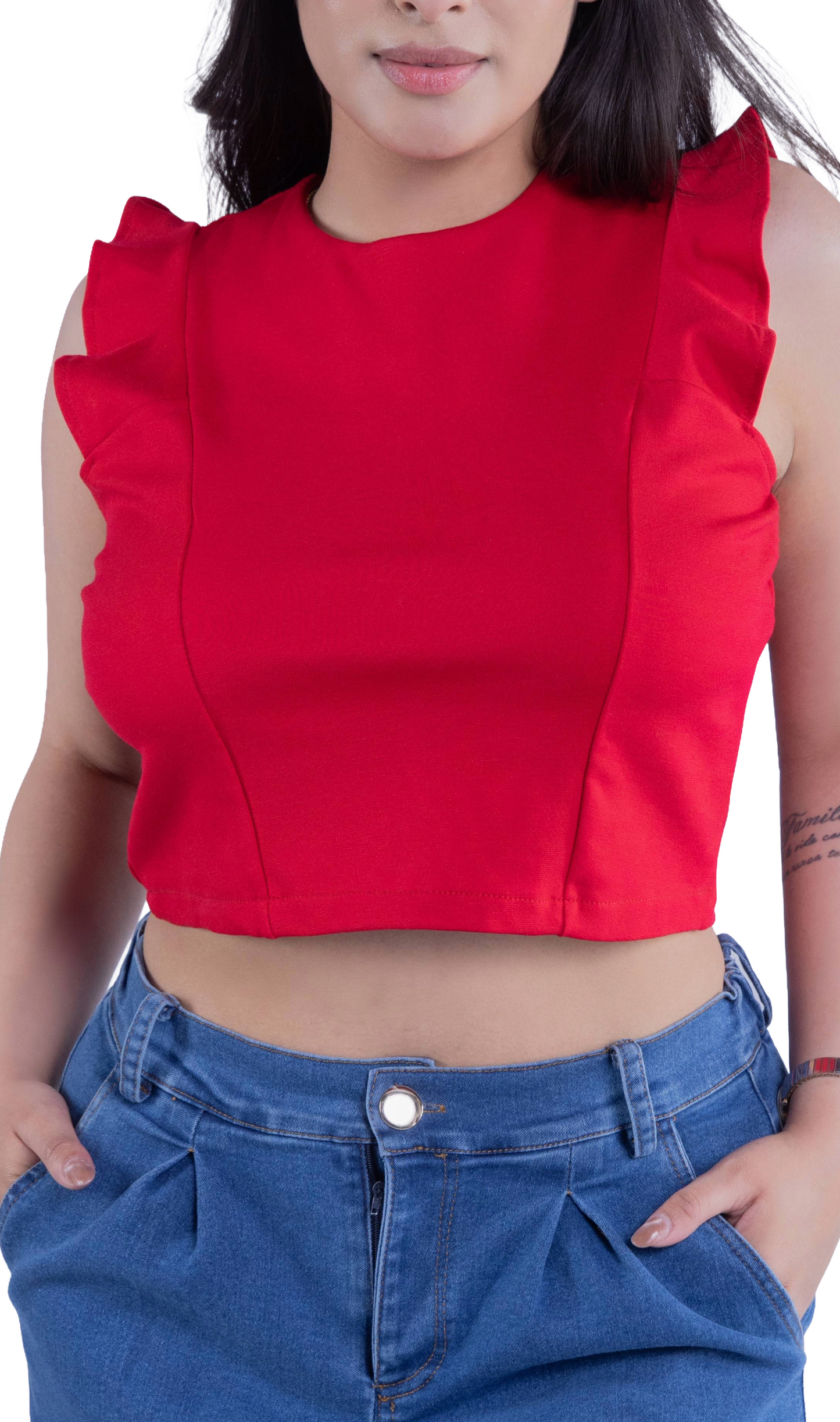 Crop top con olan en hombro