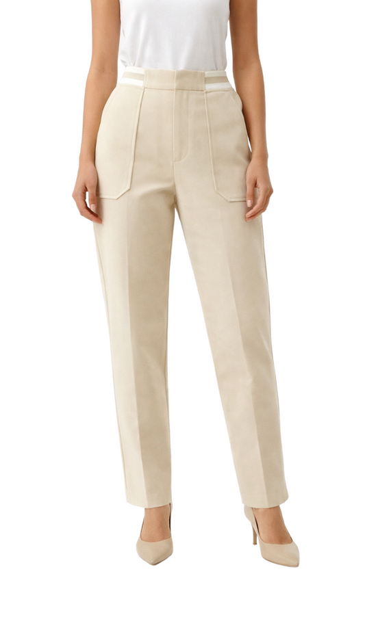 Pantalón beige con elástico multicolor en cintura de semi vestir