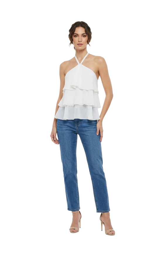 Blusa estilo halter con olanes