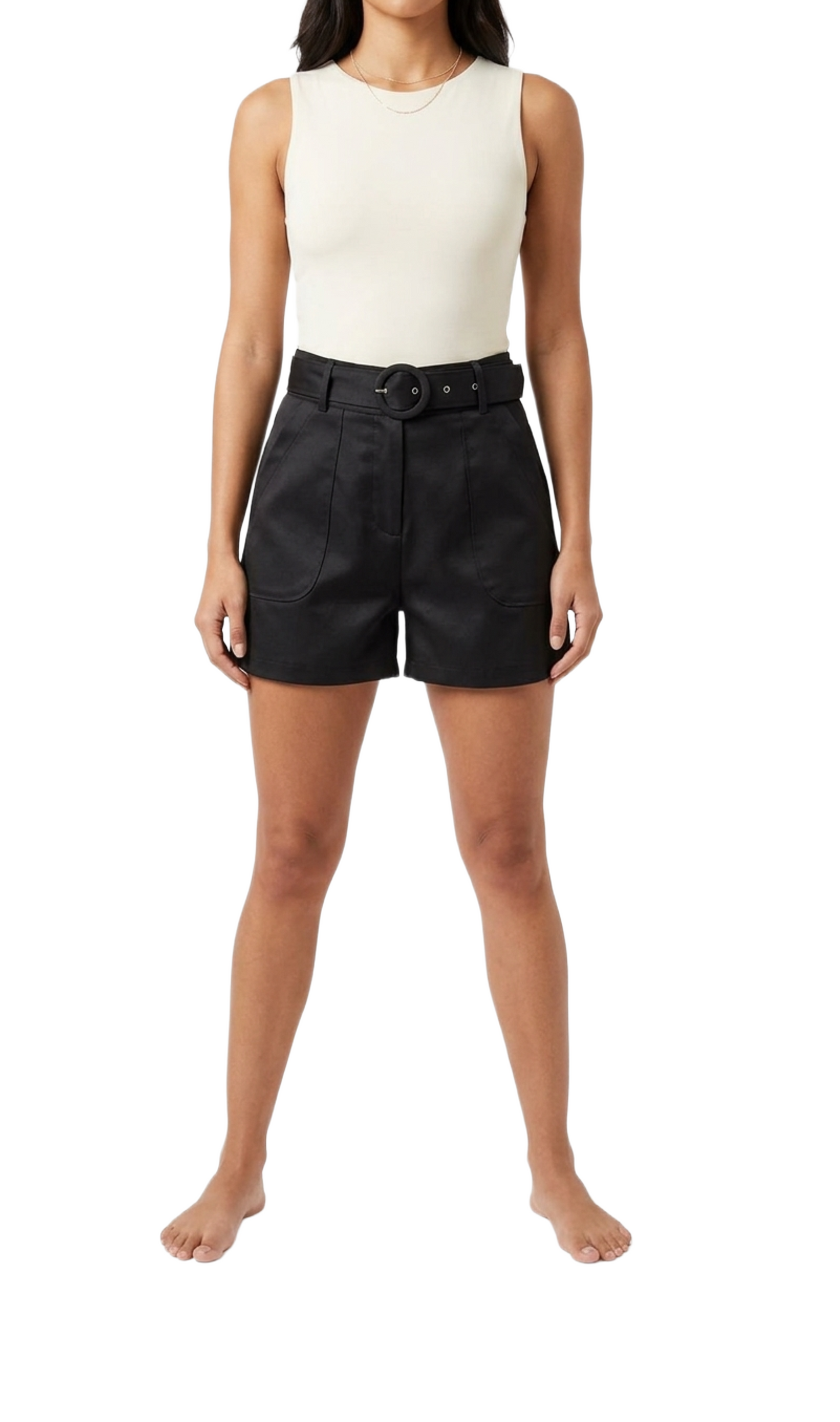 Short negro de vestir con cinturon de tela