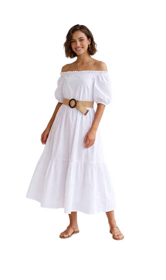 Vestido largo campesino con cinturón