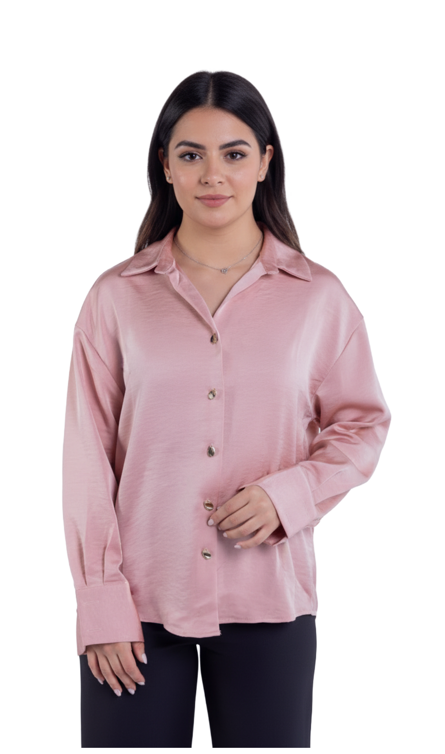 Blusa satinada de botones rosa