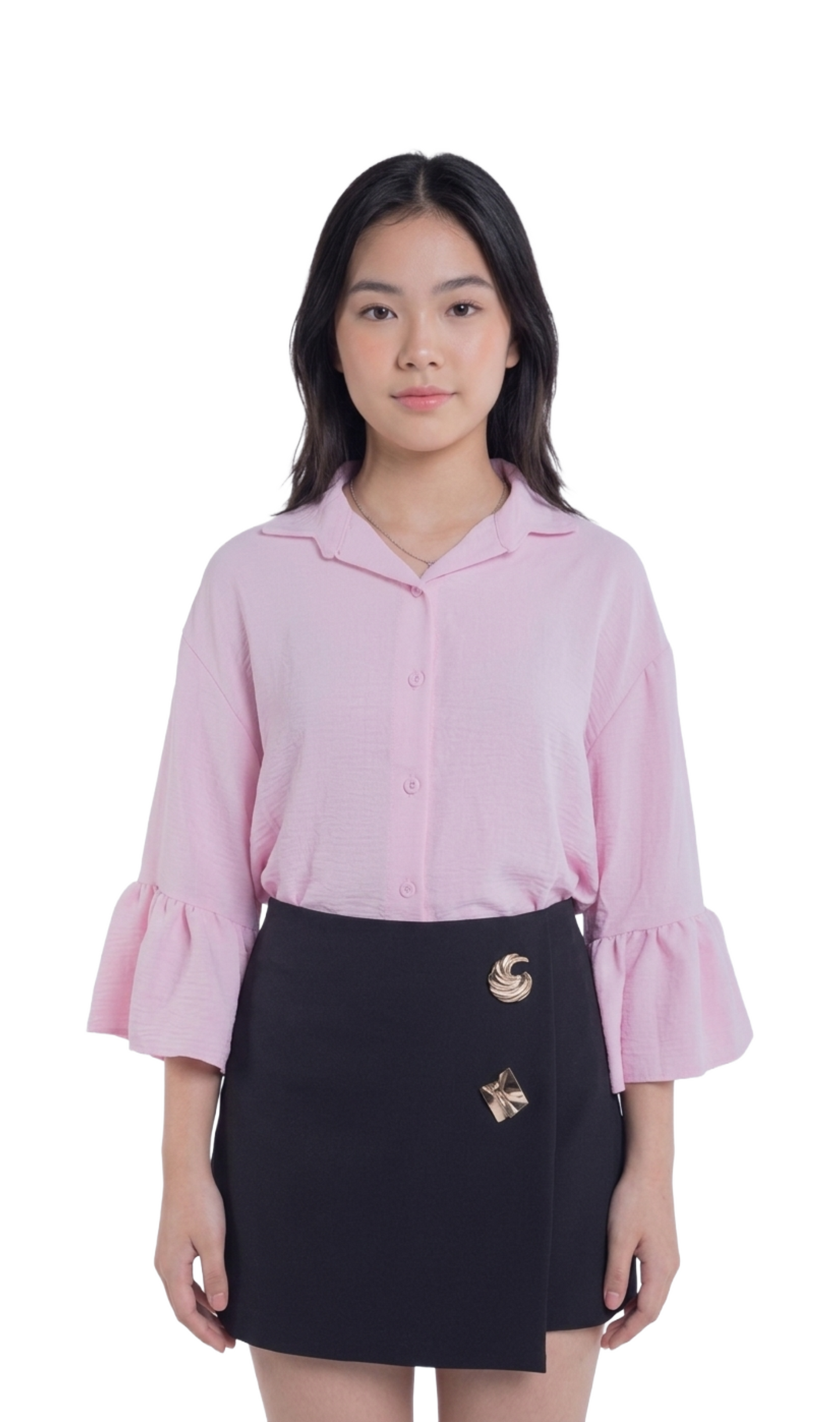 Blusa rosa con manga amplia rosa abotonada