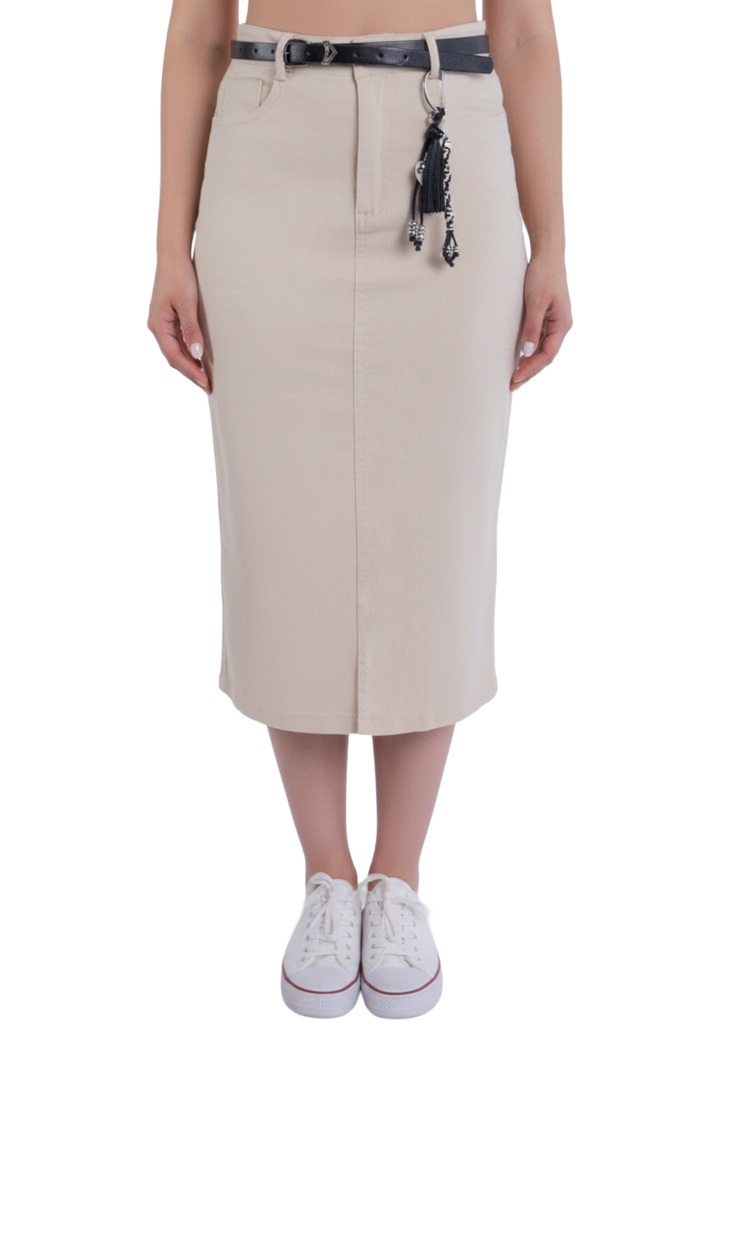 Falda de mezclilla beige con cinto