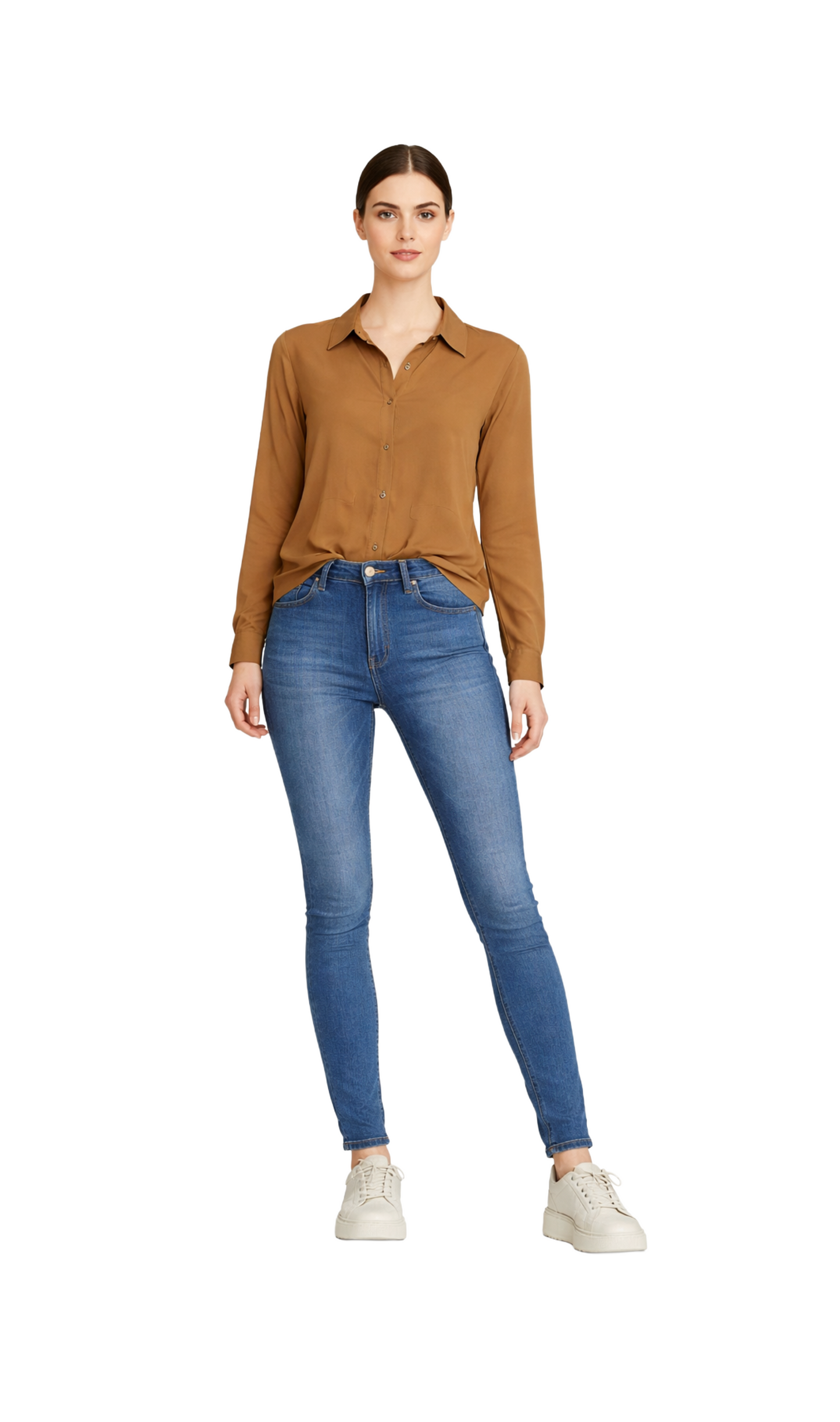 Blusa cafe abotonada manga larga semi overzise